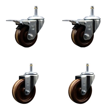 Service Caster 4 High Temp Phenolic Wheel Swivel 7/16'' Stem Caster Set 2 Total Lock Brake, 4PK SCC-GRTTL20S414-PHRHT-716138-2-S-2